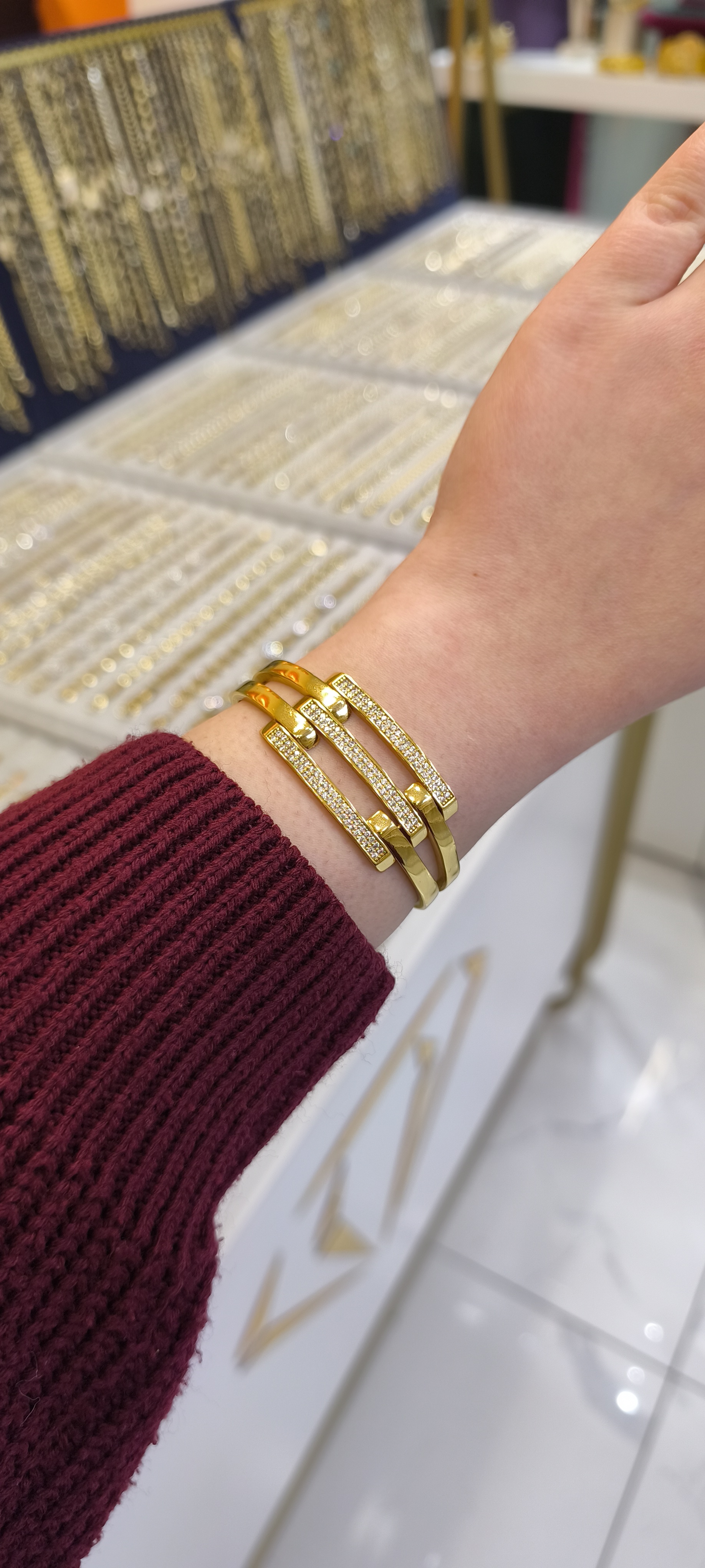 ALTIN KAPLAMA-3'LÜ TAŞLI KABURGA